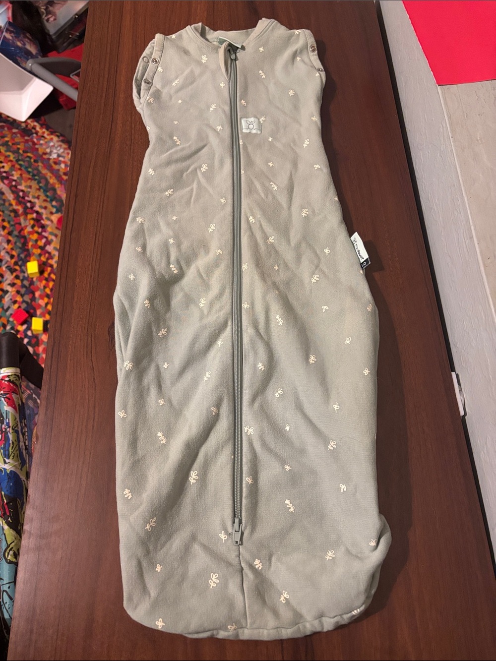 Sleeveless Sage Green Floral Sleep Sack Dress; 1.0 3-6 month